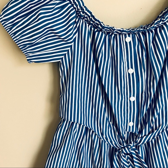 Blue Striped Button Front Romper - Picture 3 of 5